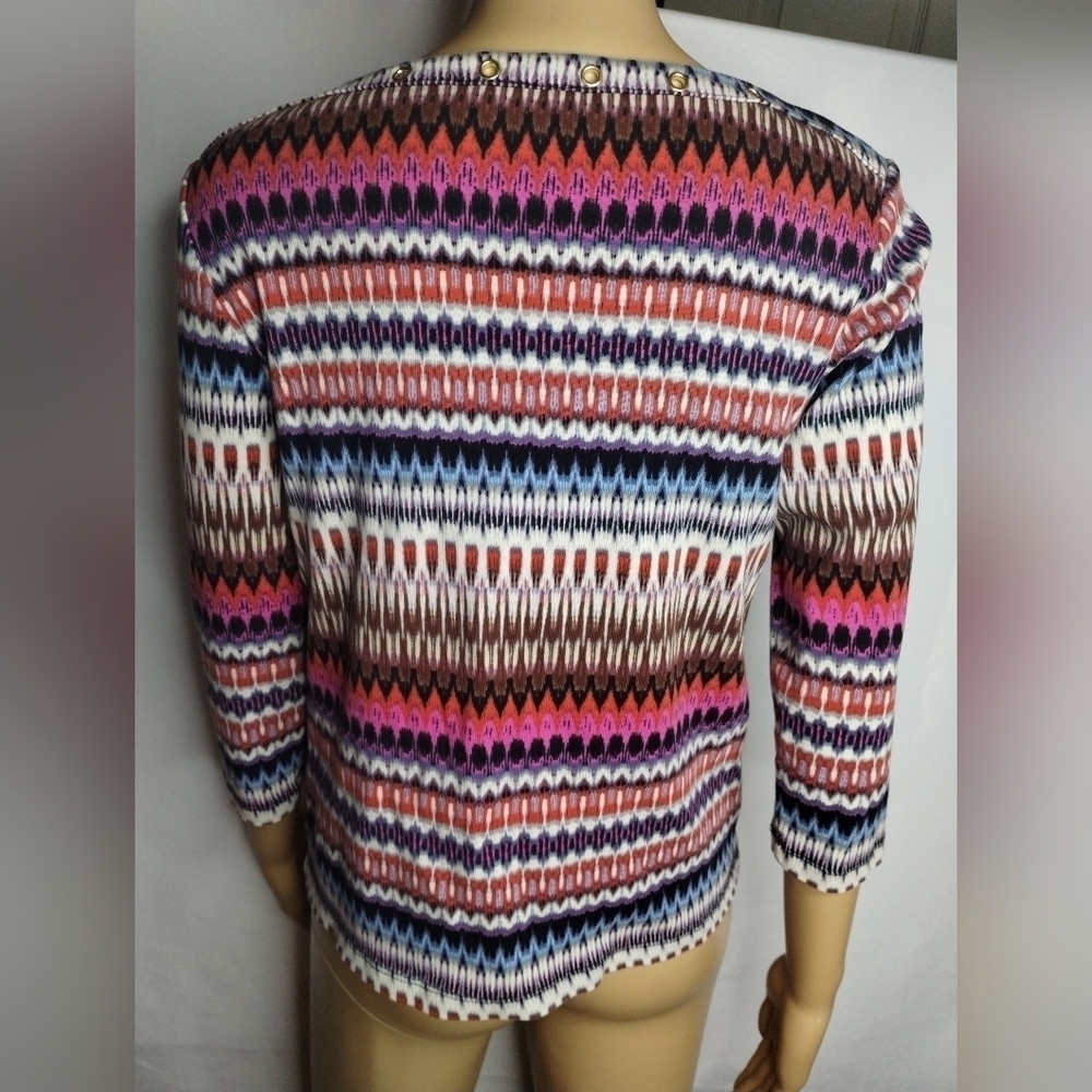 Rafaella women's size medium petite striped long sleeve blouse shirt top - Picture 5 of 6